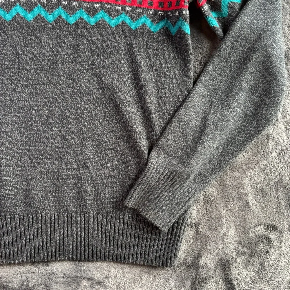 Urban Pipeline Mens Large Gray Fair Isle Geometric Quarter Zip‎ Pullover Sweater